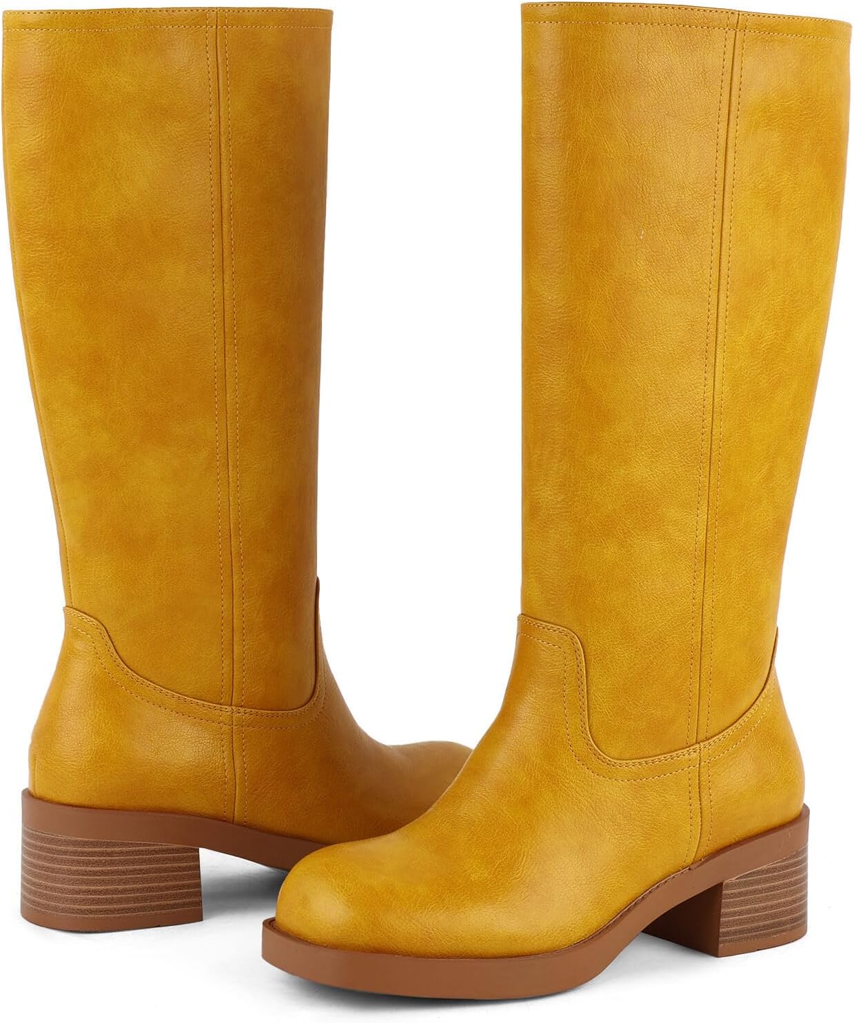 FancyQueen Women's Knee High Boots - Square Toe Platform Chunky Block Heel Banana Campus Boots，Pull On Comfortable Long Boots for Women - Image 6