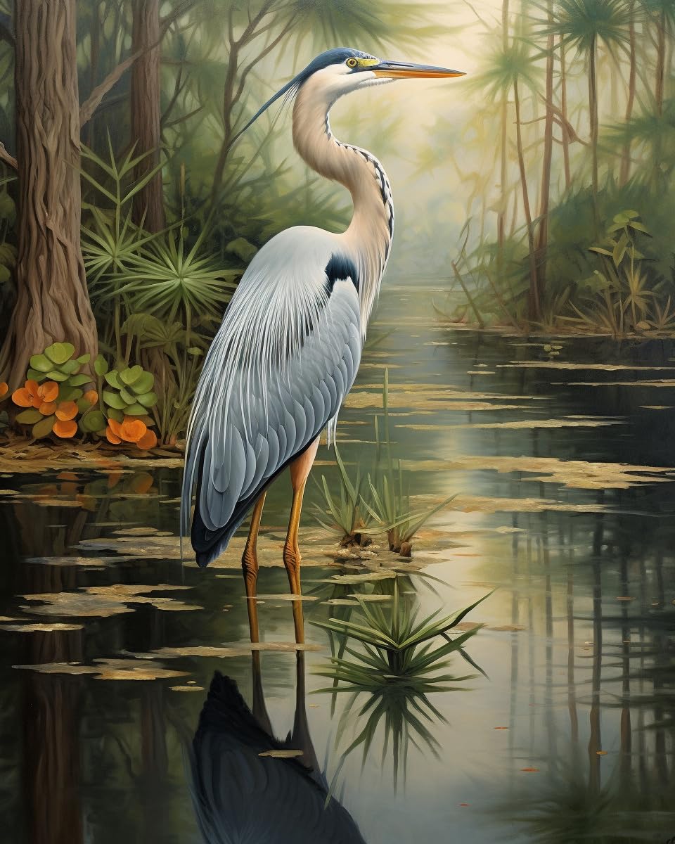 Cross-Stitch Stamped Kits, Graceful Heron Wading in a Shallow Pond, Cross Kits for Adults, Easy Counted Cross Kits for Beginners,16x20inch, Artistic, Rustling6