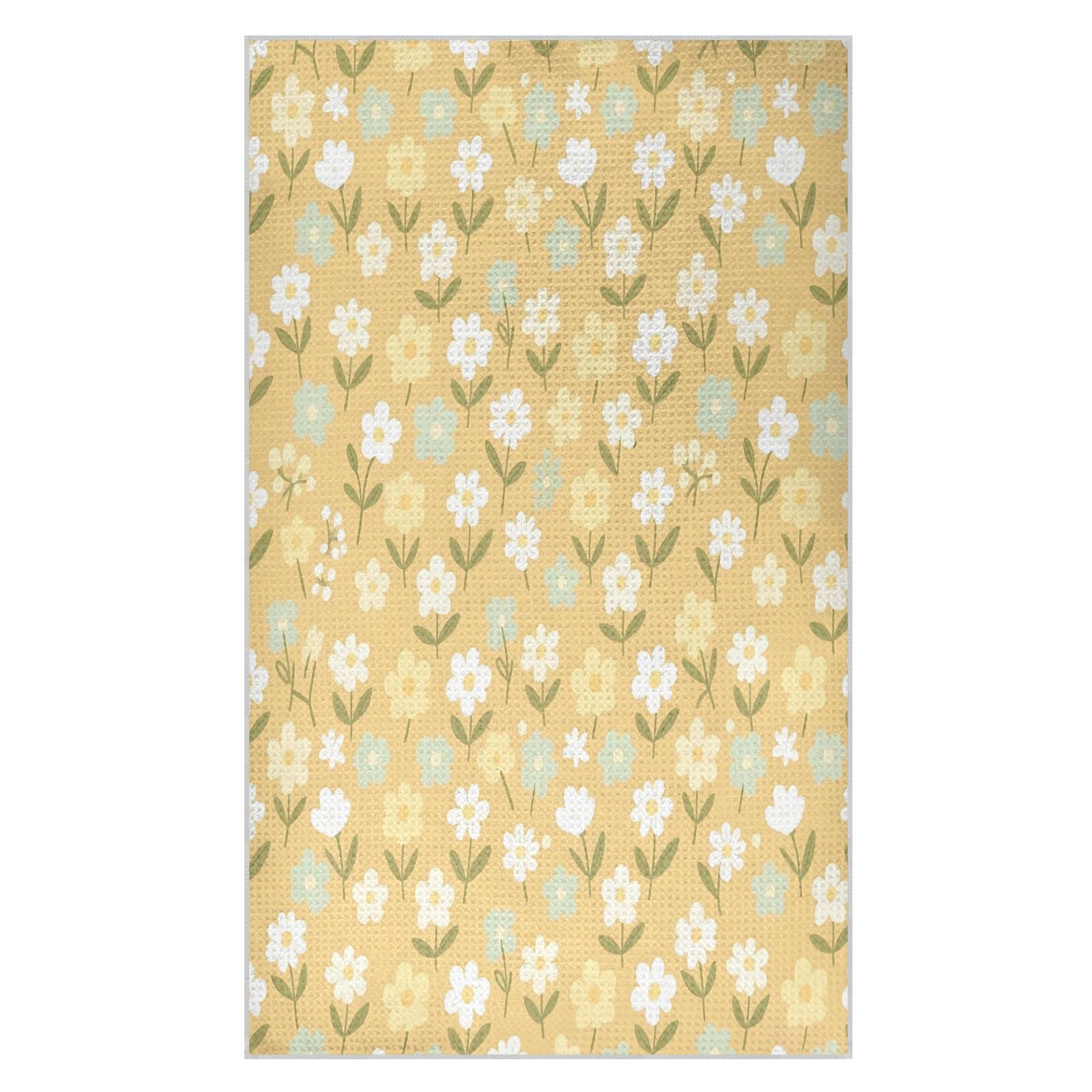 Lyeorm Flowers Yellow Waffle Weave Kitchen Towels 18x30 Inch Soft Absorbent Microfiber Dish Cloths