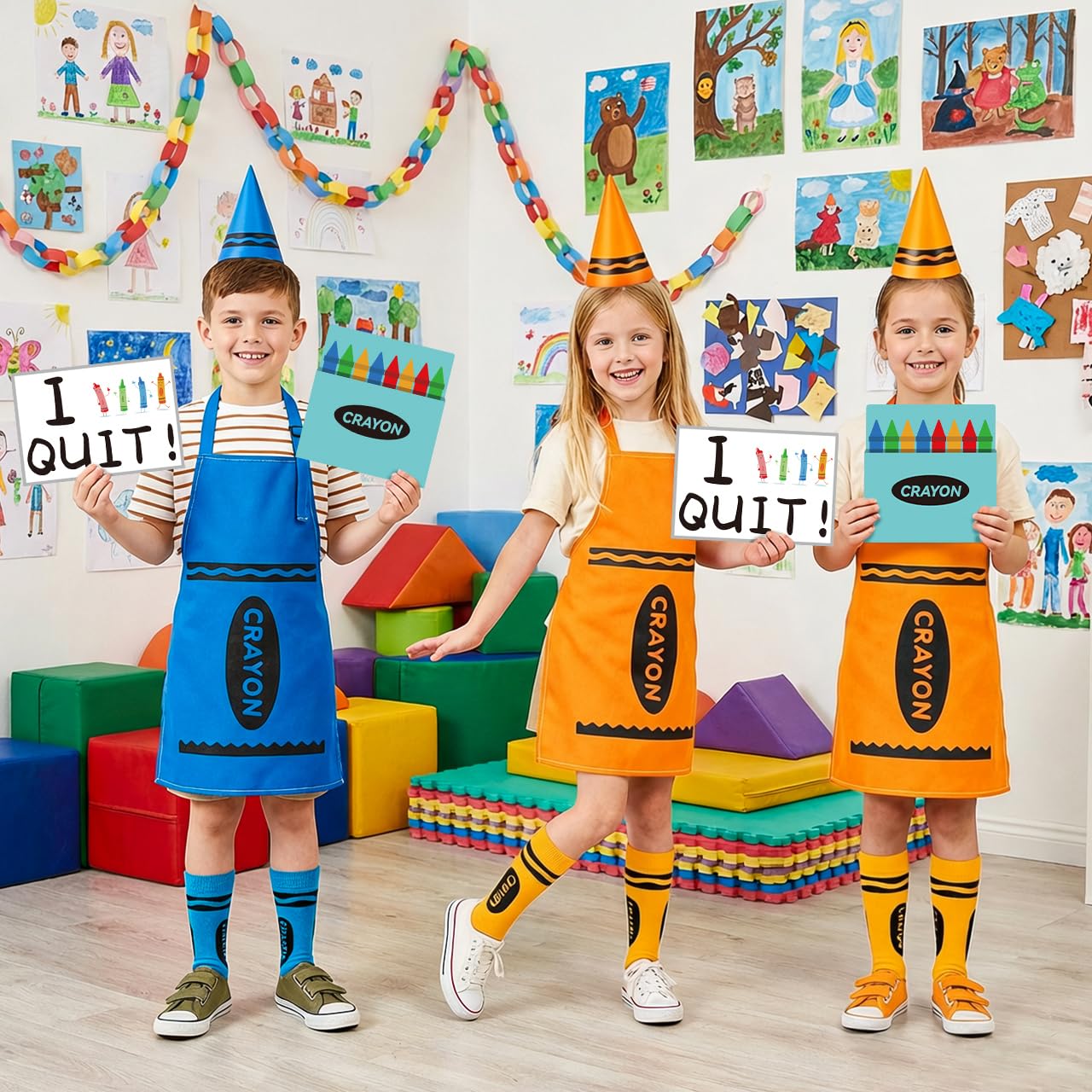 iZoeL Blue Crayon Costume Set Boys Girls World Book Day Costumes Kids 2026, Apron, Hat - Image 3
