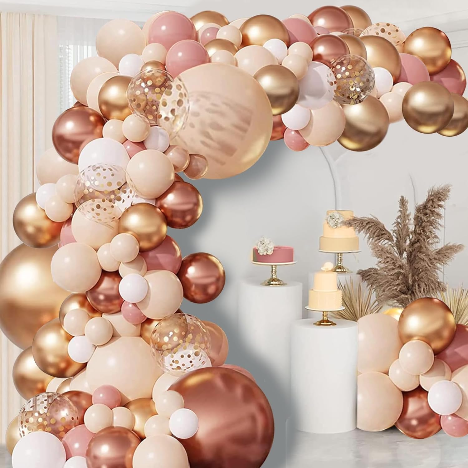 Blush Dusty Rose Pink Balloons Garland Arch Kit, Boho Peach Rose Gold Confetti Balloons for Girls Women Bridal Shower Wedding Engagement Tea Party Birthday Party Decorations