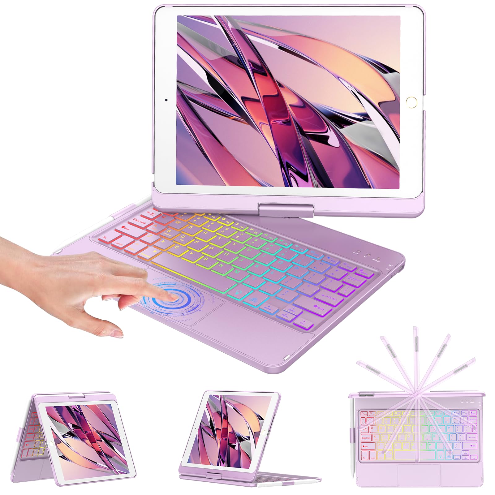Custodia KBCASE Con Tastiera Per IPad 9ª/8ª/7ª Gen – Rotazione 360°, Trackpad E Retroilluminazione 7 Colori
