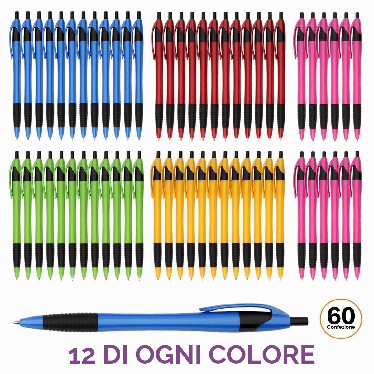 Penne, 60 Pezzi Gripped Slimster Penne Nere, Penne a scatto Punto Medio 1.0mm, Penne a Sfera con Scrittura Fluida per Scuola e Ufficio (Inchiostro Nero)