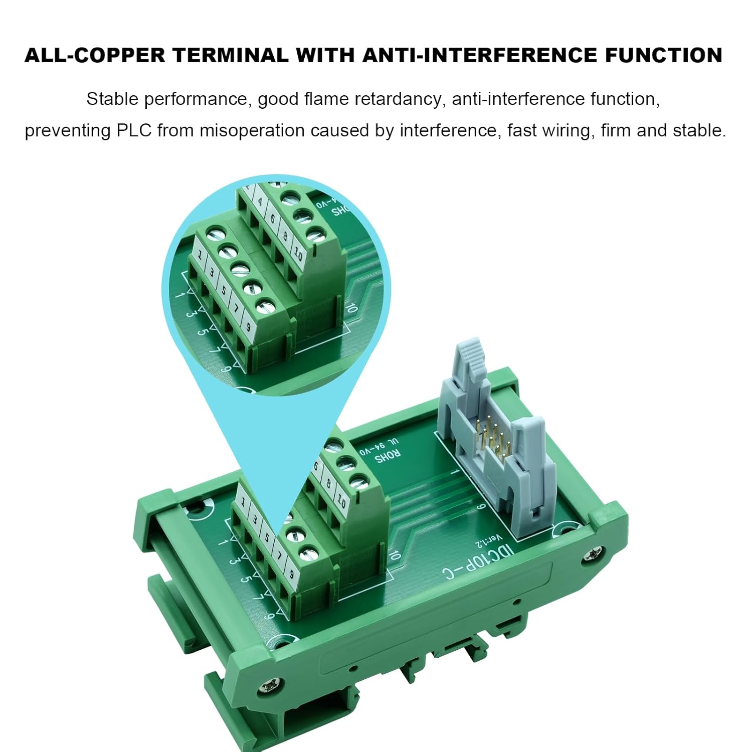 IDC10 2x5 10Pins 0.1" FRC Connector Interface Module DIN Rail Mount Male Header Terminal Block Breakout Board for PLC MCU Flat Ribbon Cable (IDC10 2x5Pin)