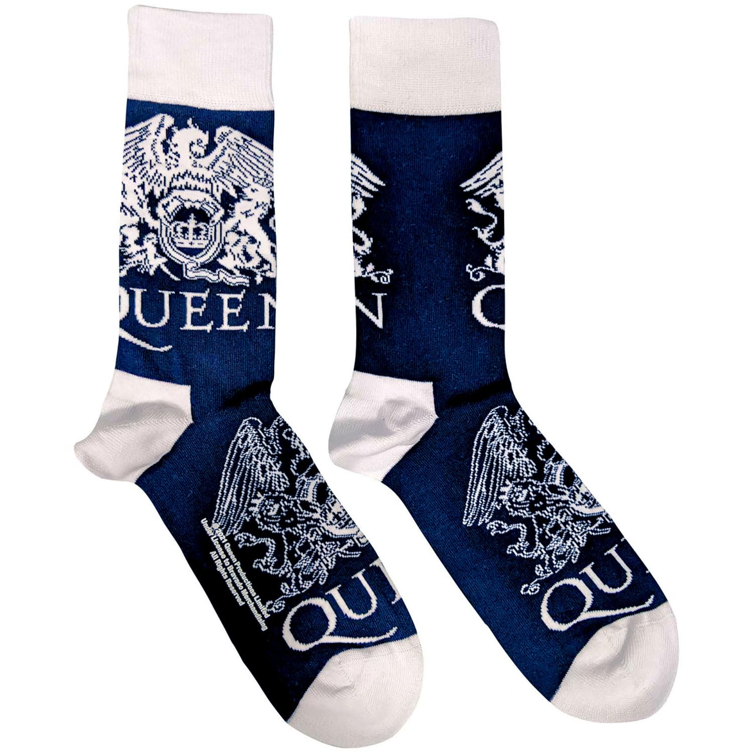 Queen Men's Navy Blue/White Socks Crests Band Logo Official (Uk Size 7-11) One Size