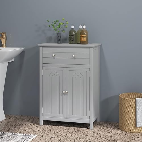 Miniatura 2 de LOKO Bathroom Floor Cabinet, Kitchen Storage Cabinet with 1 Drawer, 2 Doors & 3-Position Adjustable Shelf, 2-Door Floor Storage Cabinet for