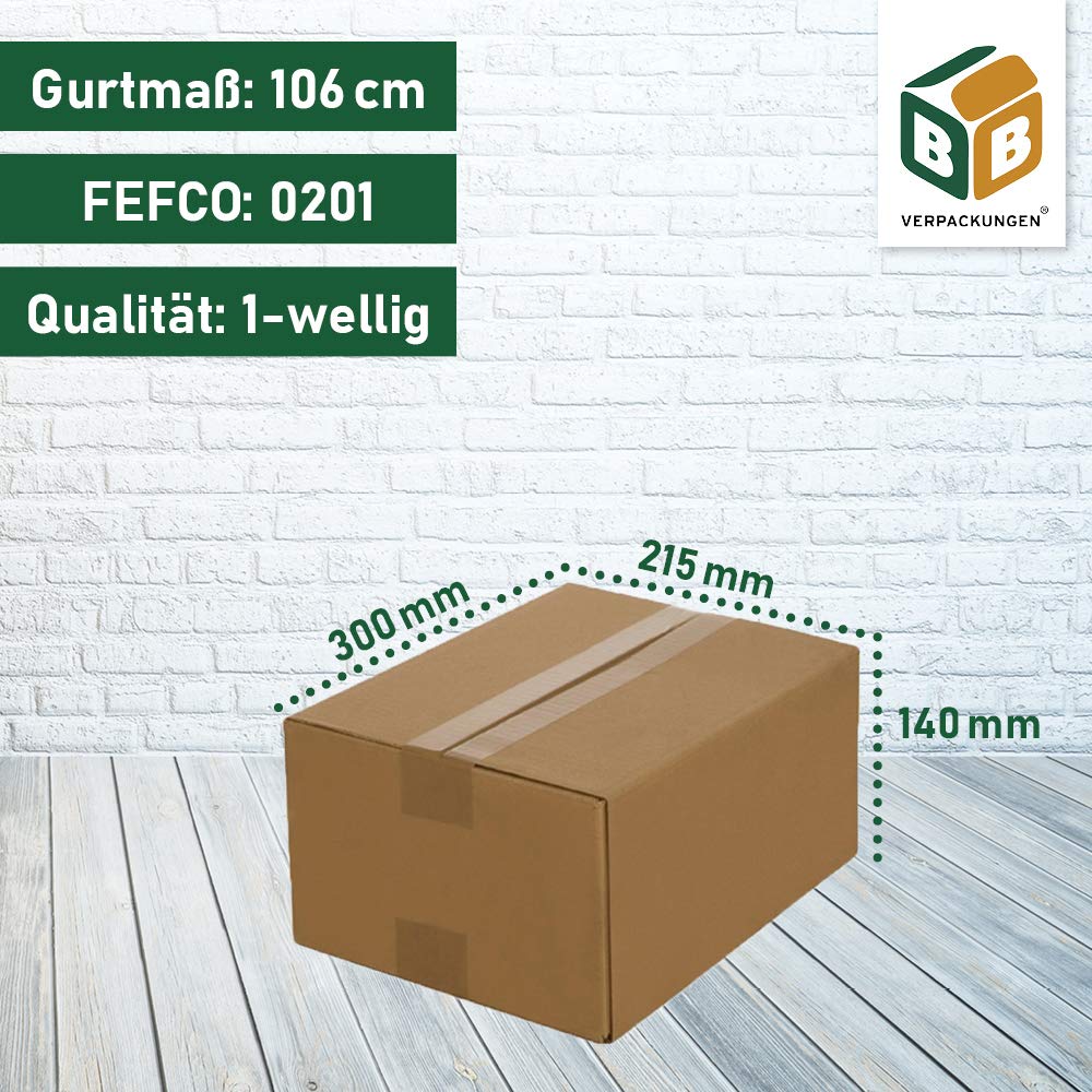 BB-Verpackungen 100x Faltkartons 300x215x140mm 1-wellig braun (100 Stück)| Kleiner Versandkarton, ideal als Warensendung, DHL Päckchen S, GLS/DPD XS-Paket