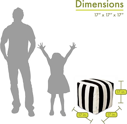 Miniatura 2 de Majestic Home Goods Puf de relleno de rayas verticales para interiores y exteriores, 17 x 17 x 17 pulgadas, reposapiés de piso, silla para sala de