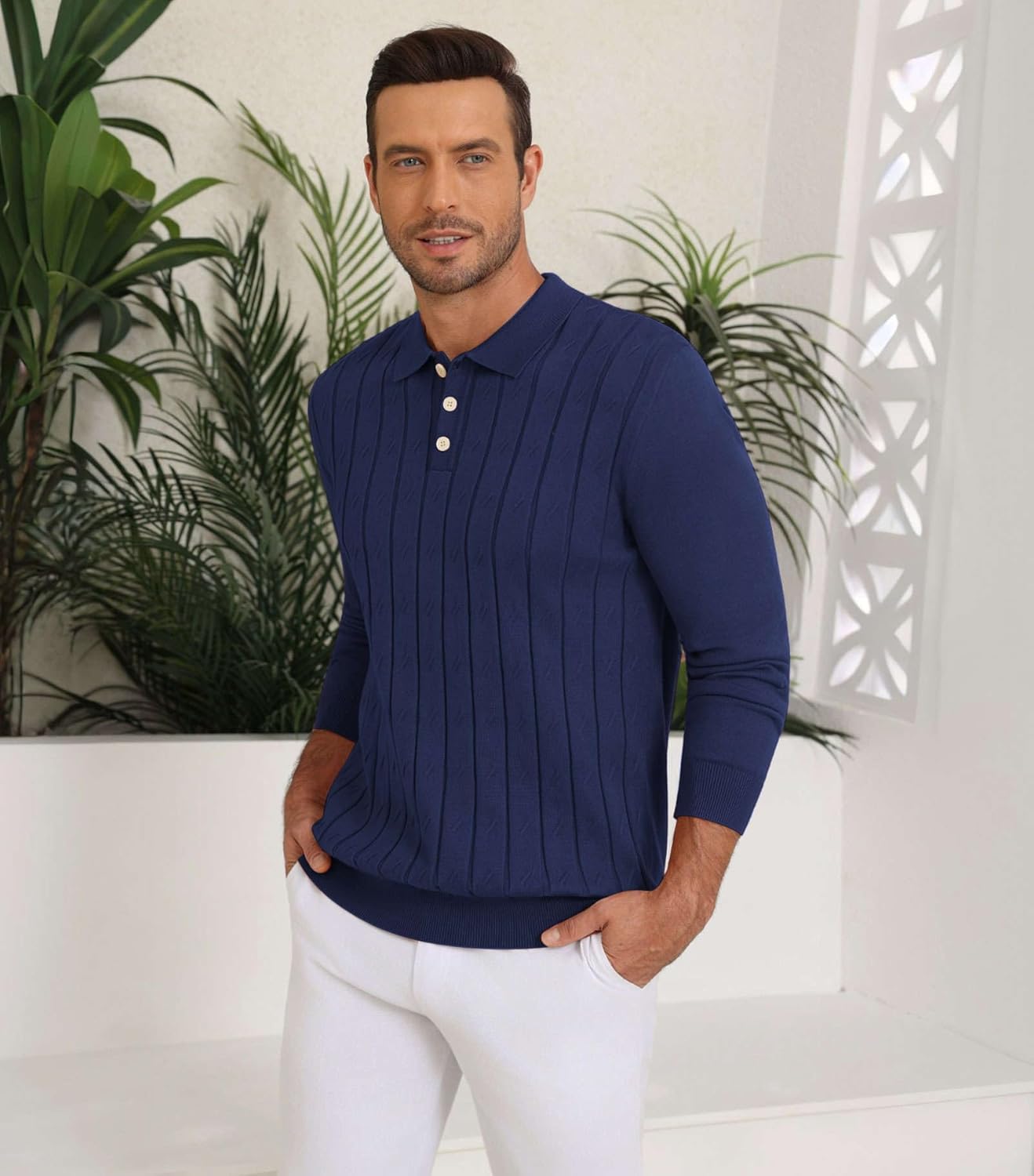 Lexiart Men's Knit Sweater Long Sleeve Textured Warm Casual - Image 6