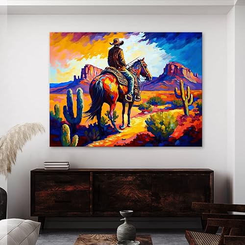 Miniatura 3 de Sense Canvas Lienzo decorativo de Cowboy Desert 3, decoración del hogar, póster grande de 40 x 30 pulgadas, 0.75 pulgadas