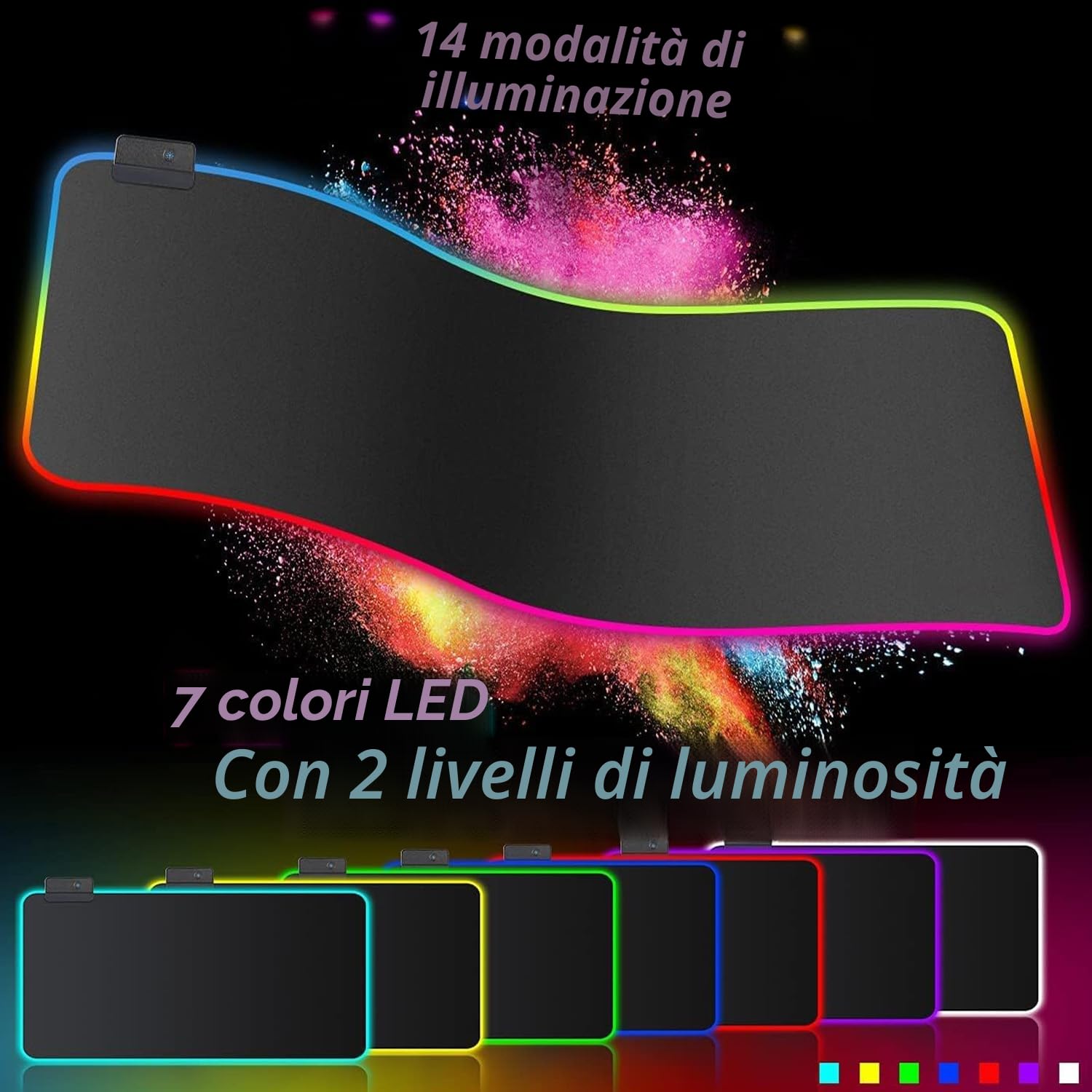 Realky Tappetino Mouse Gaming XXL, 900 * 400mm Tappetino Mouse RGB, Impermeabile e Antiscivolo Mousepad, Adatto per Desktop di Computer, Desktop da Gioco, desktop dell'ufficio, 14 Modalità Luce