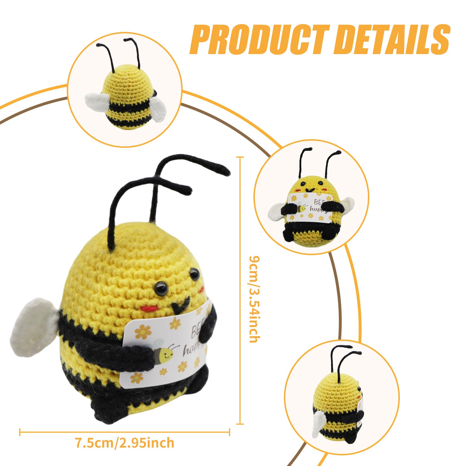 Pocket Hug Biene Häkelpuppe - Glücksbringer Mit Positiver Karte 9,5cm