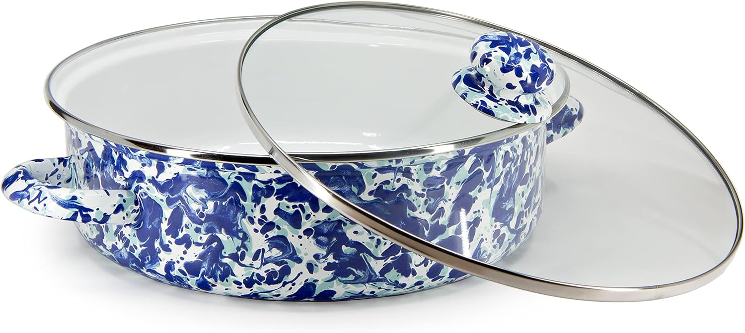 Golden Rabbit Enamelware Saute Pan, 3 quart, Ocean
