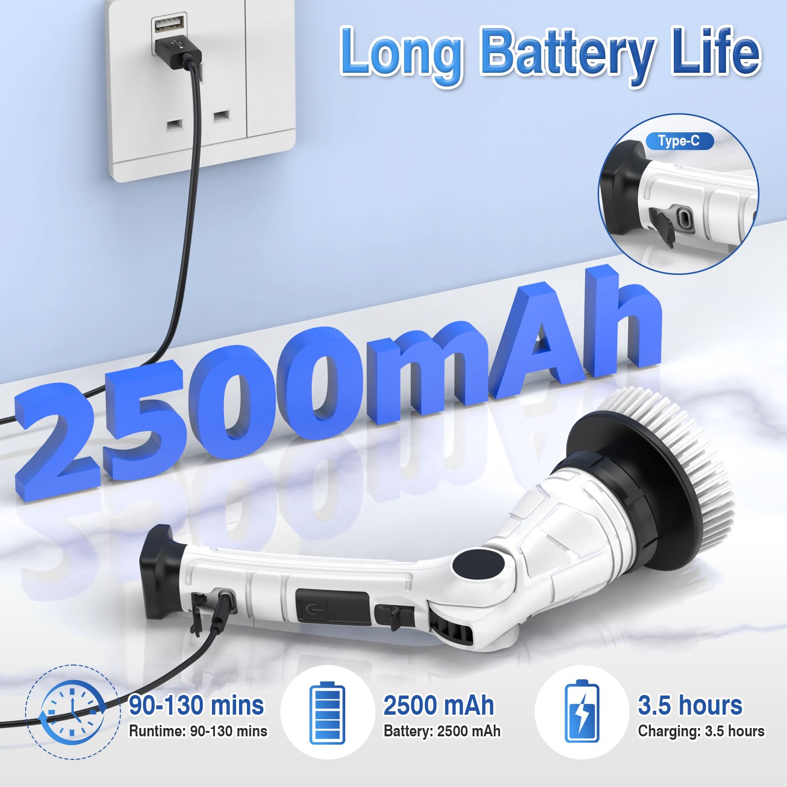 Cepillo de Limpieza eléctrico,Cepillo Limpieza Hogar con 7 Cabezales de Cepillo 2 Modos, Cepillo Electrico Limpieza Hogar con Indicador LED IPX7 Resistente al Agua para Baño Suelo Azulejos COC