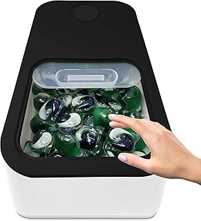 Skywin Laundry Pod Container with Sliding Lid | Stylish Laundry Pod Storage Container for Laundry Room Container Organization great as Laundry Detergent Container, Dishwasher Pod Laundry Container (Black)