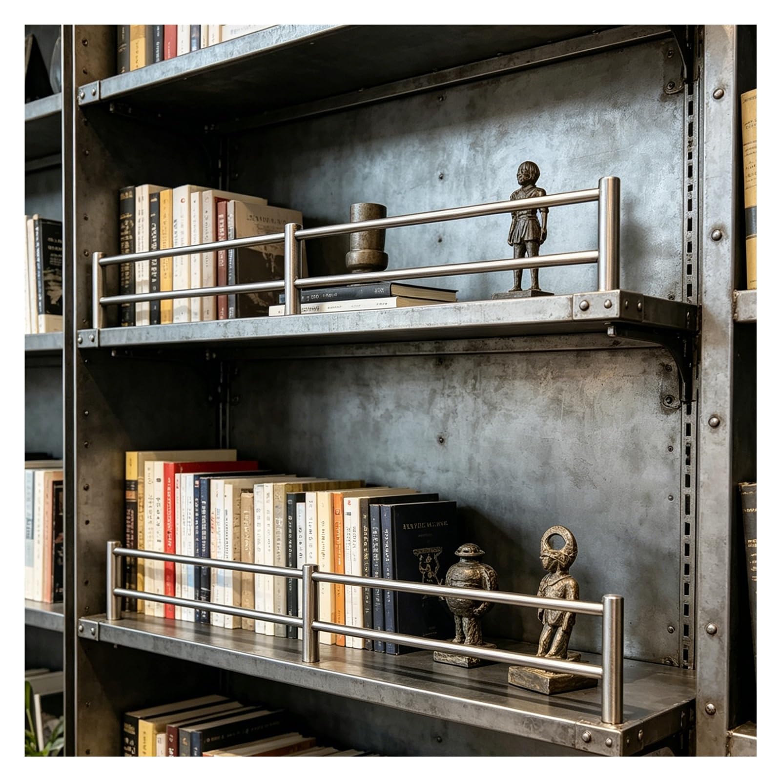 2 Pack Shelf Rail Fence Set, Stainless Steel Pole Guardrail, Bookcase/Closet/Entryways Front Decorative Poles, Prevents Items from Falling(L-90CM/35.4inch)