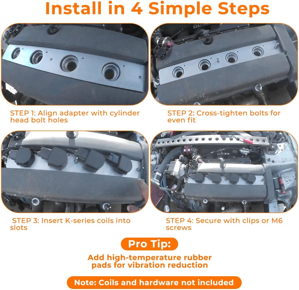 Motoparty Coil Plate Adapter for Honda B18b B20 Non-VTEC - Upgrade to K-Series Ignition Coils, Aluminum