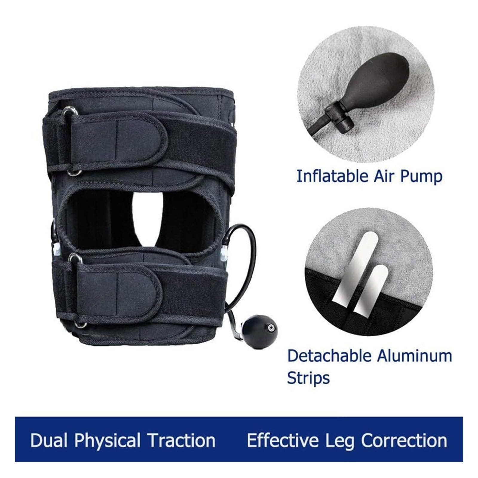Corrector Piernas O y X｜Faja Alineadora 3 en 1 Ajustable para Adultos y Niños con Soporte Aluminio y Almohadillas Inflables