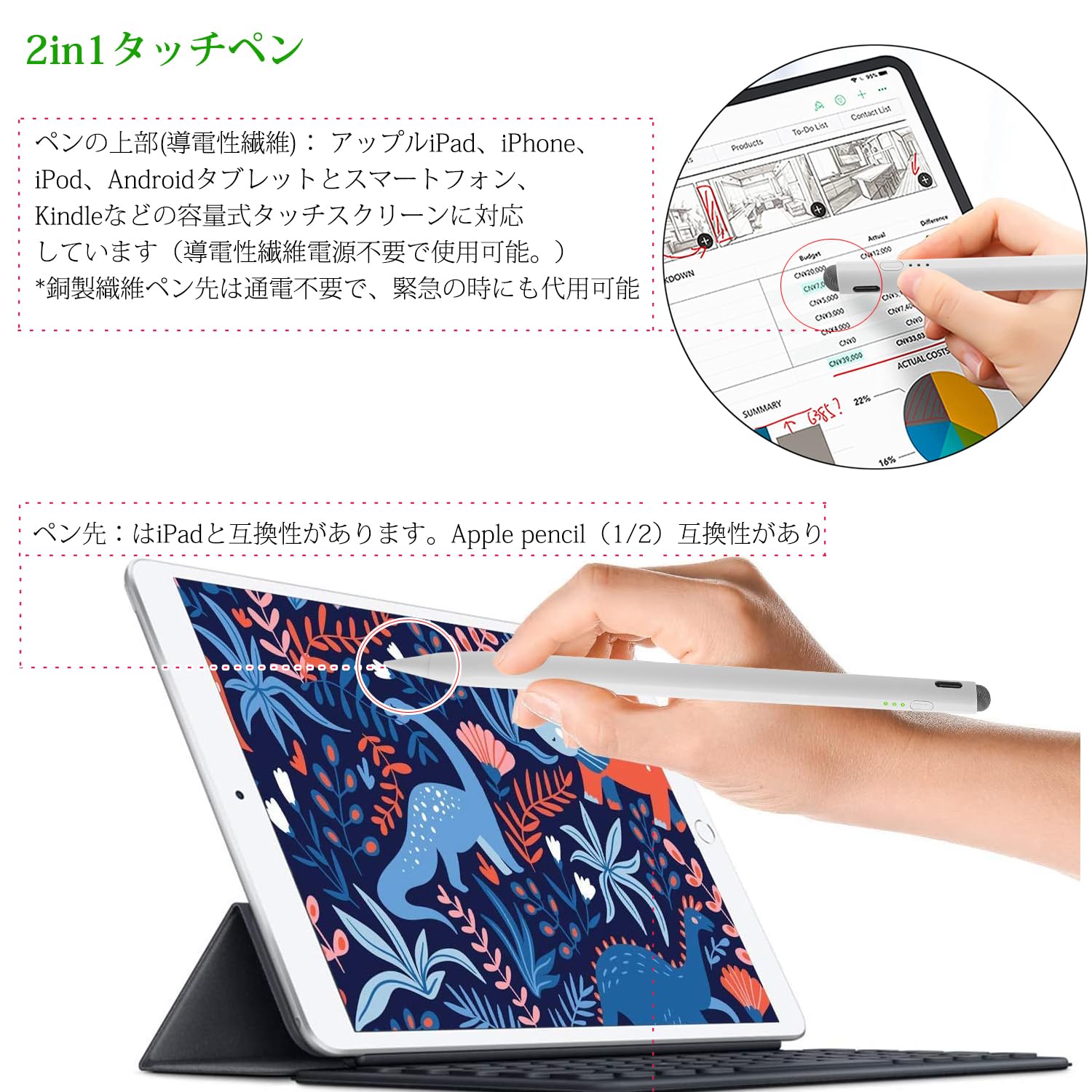 iPad タッチペン 第10世代対応 2024 最新型/傾き感知/磁気吸着機能対
