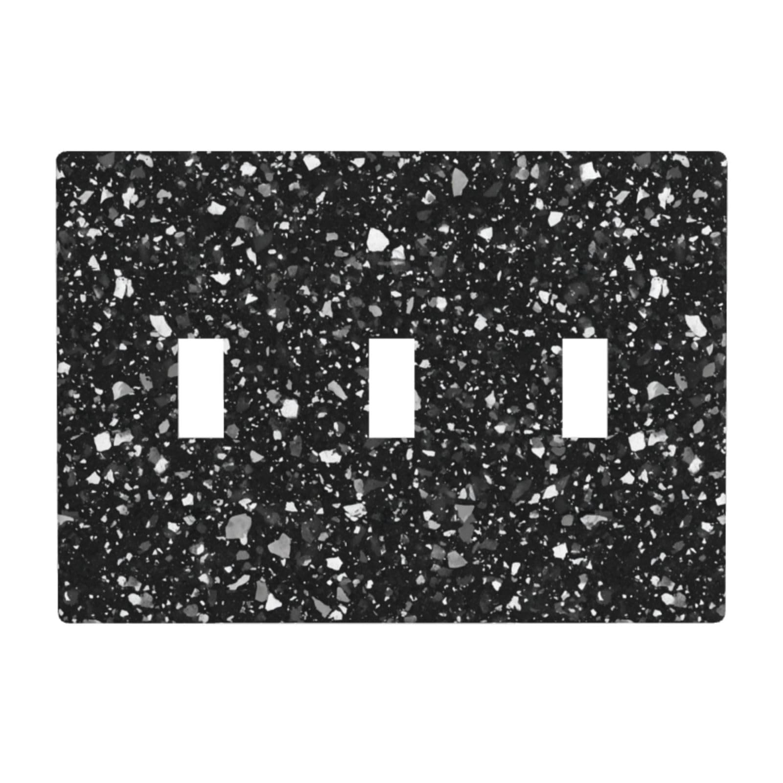 Black Terrazzo Floor Texture, Light Switch Covers 3 Gang Triple Toggle Wall Plate Switchplate Electrical Faceplate for Bathroom Kitchen Bedroom Decor