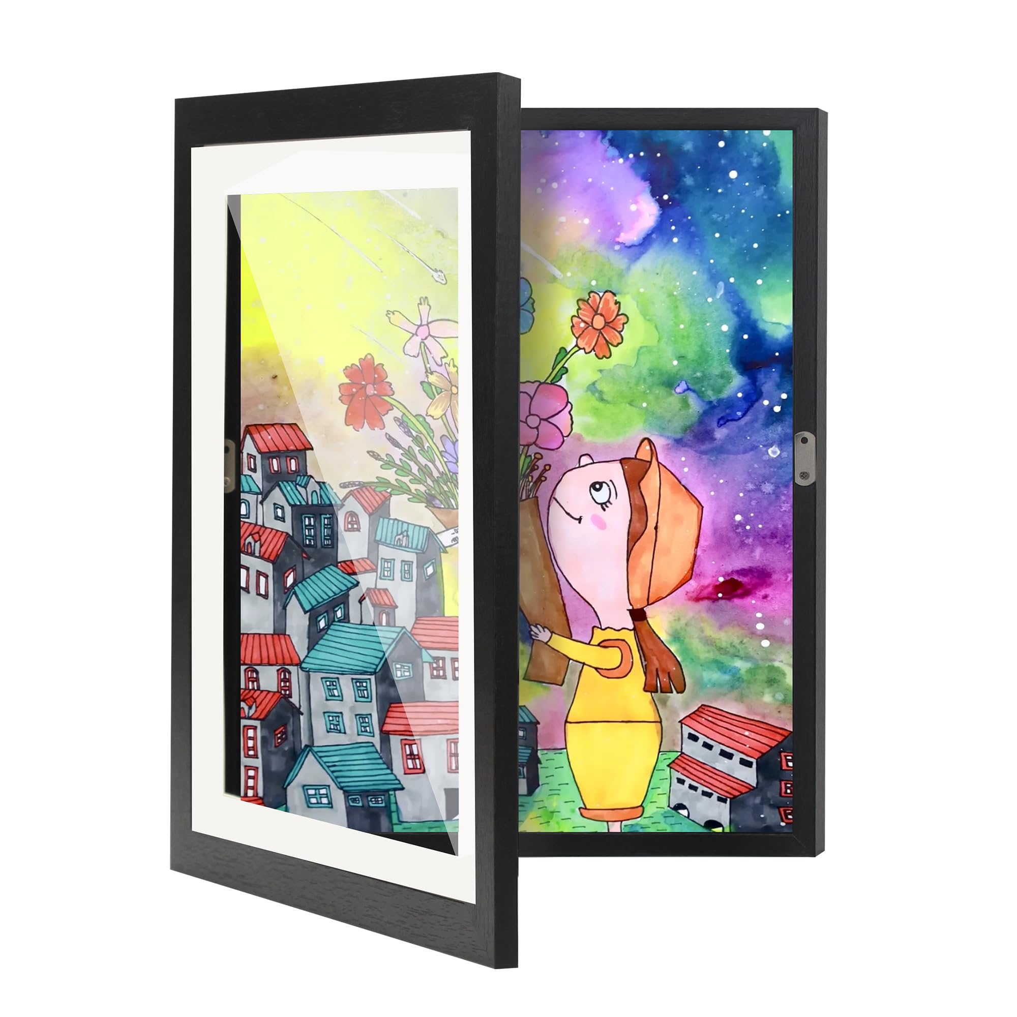 XINQUILIFY Changeable Kids Art Display Frames 8.5x11 Wall Gallery - 4 Pack Front Loading Storage for Classroom, Daycare & Home |Holds 50 Artworks Each | No Nail Needed (Black)