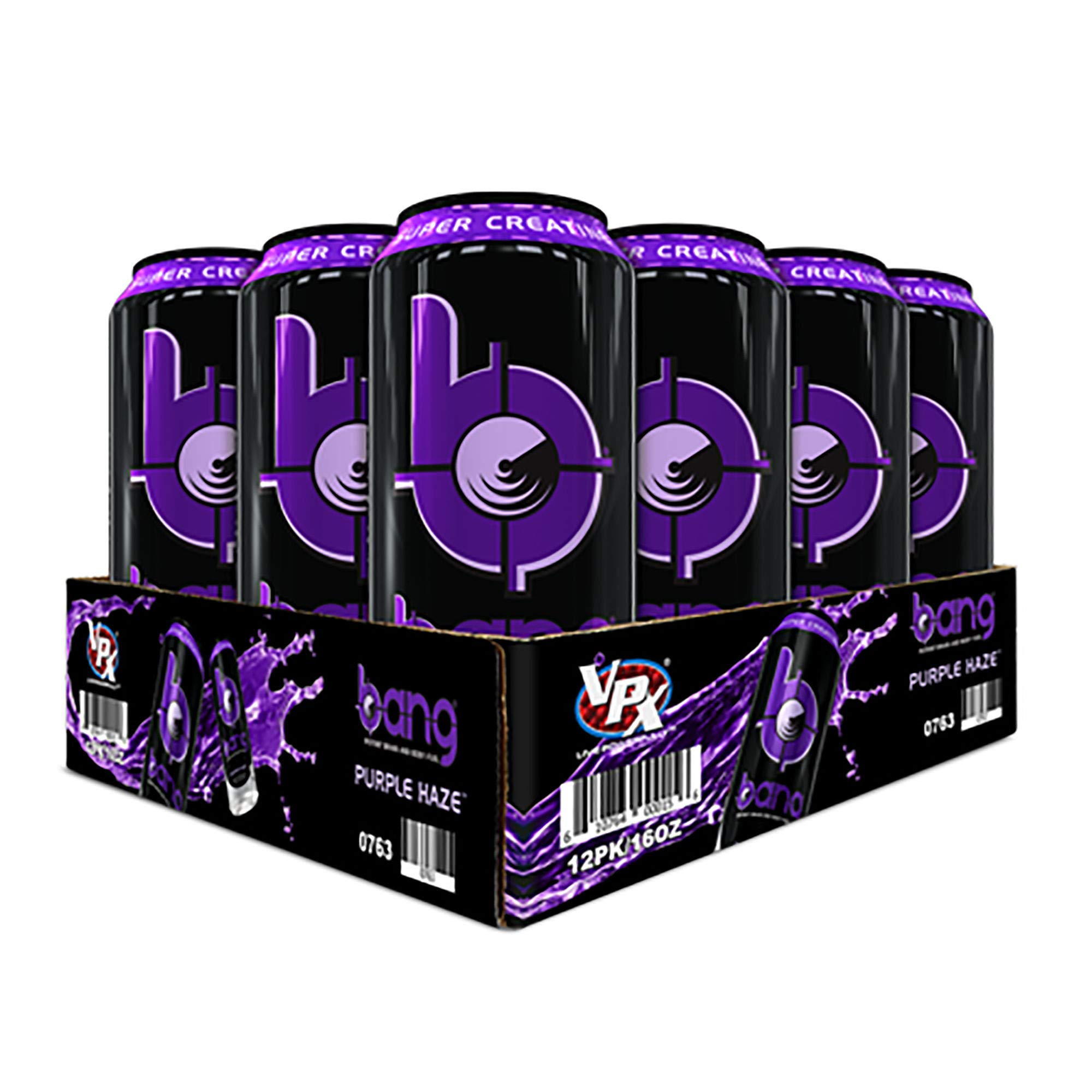 Bang Purple Haze Energy Drink, 0 Calories, Sugar Free with Super Creatine, 16 Fl Oz (Pack of 12)