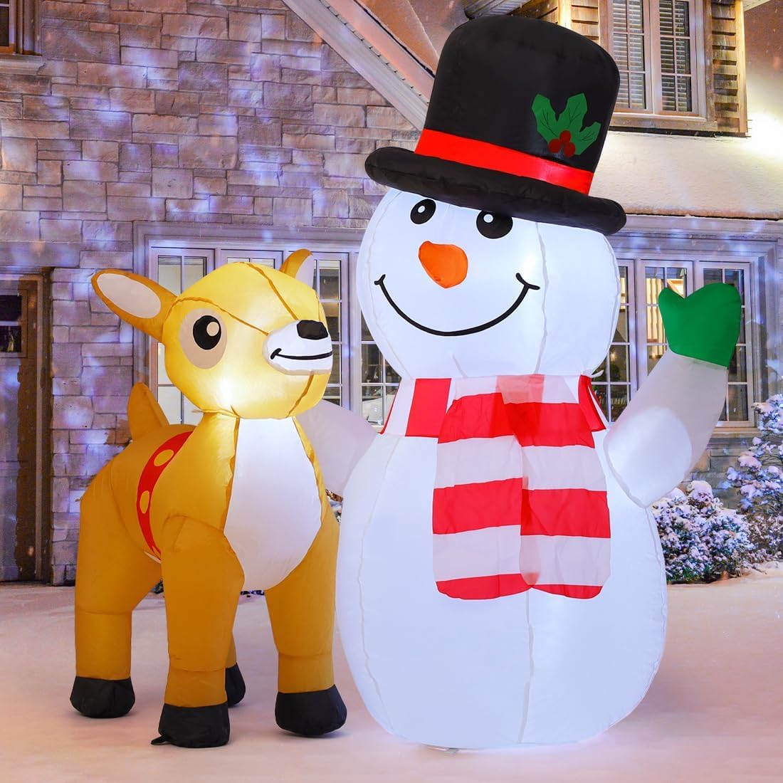 COMIN 5.2ft Christmas Snowman Inflatables Outdoor Decorations, Blow Up Snowman Reindeer Inflatable with Built-in LEDs for Christmas Indoor Outdoor Yard Lawn Garden Decorations - Image 2