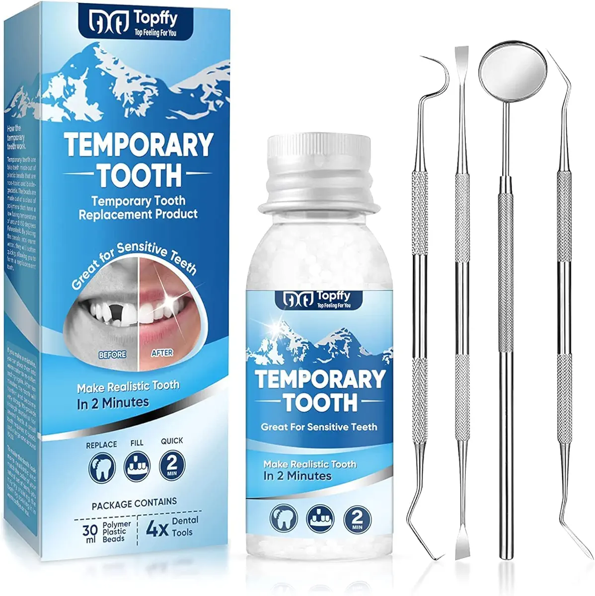Tooth Repair Kit, Moldable False Teeth for Beautiful Smile, Dental Care Kit Glue for Filling Missing, Broken Teeth, Crowns and Bridges