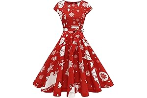 Women's Cap-Sleeve 50s Vintage Retro Rockabilly Christmas Party Dress