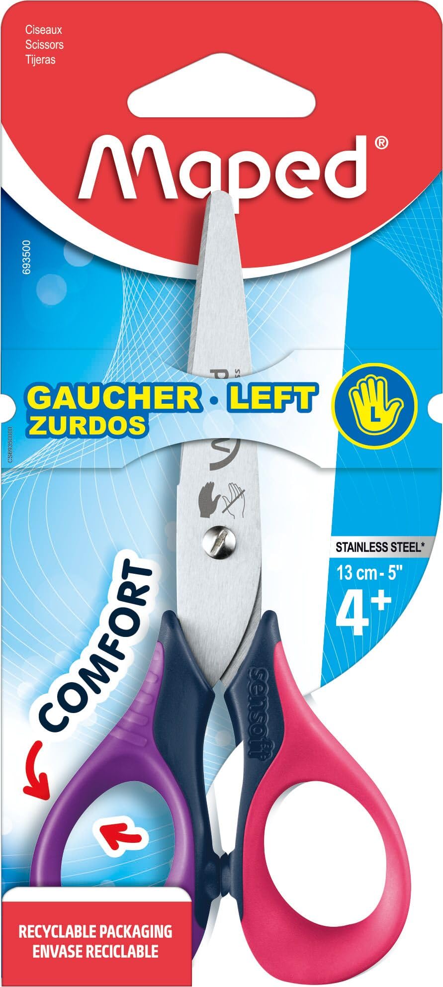 MAPED Ciseaux scolaires Sensoft 3D GAUCHER 130 mm coloris assorti