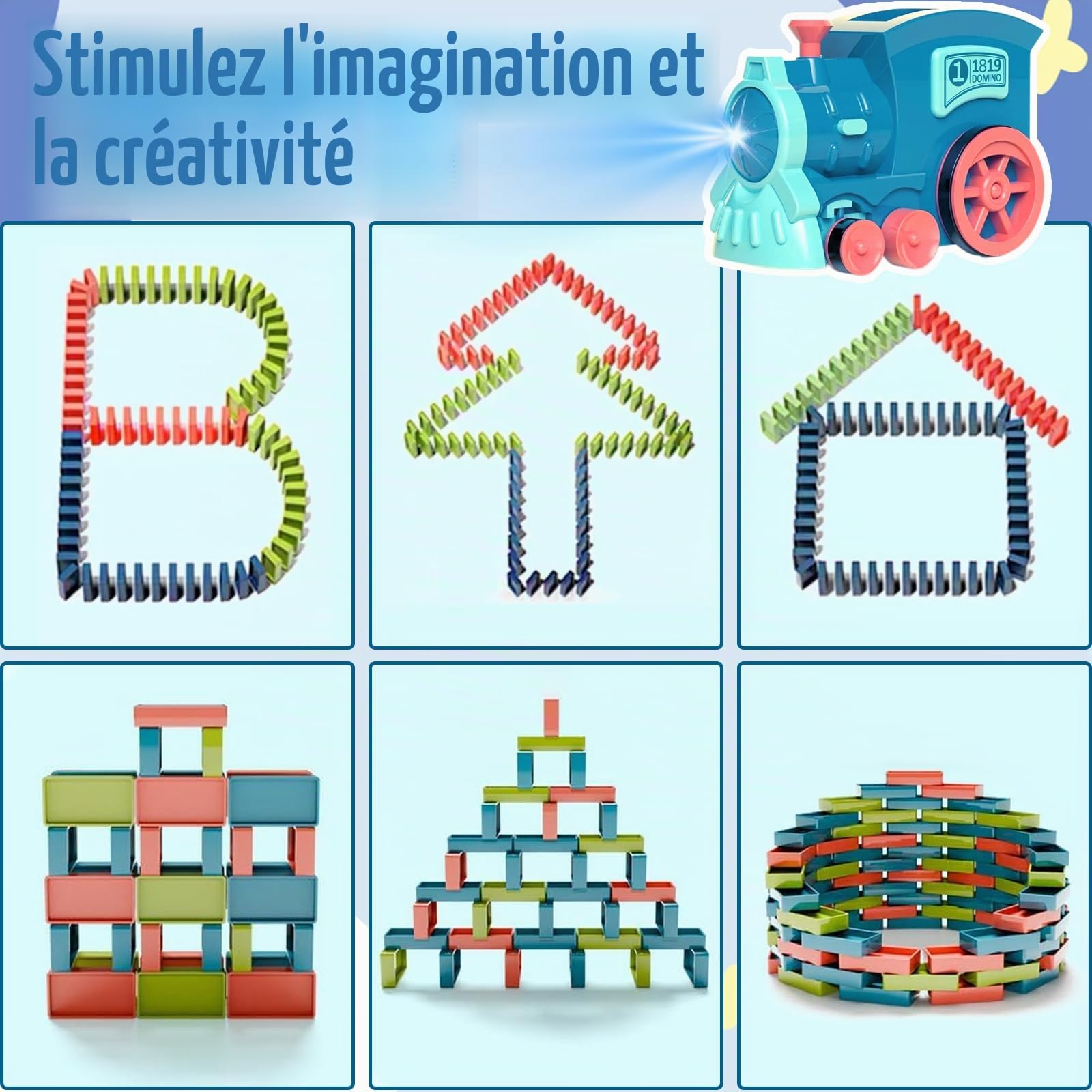 71Nmly Jouet de Train Domino,180 pièces de Blocs Électrique Train,Jouets de Construction et d'empilage,pour Filles et Garçons