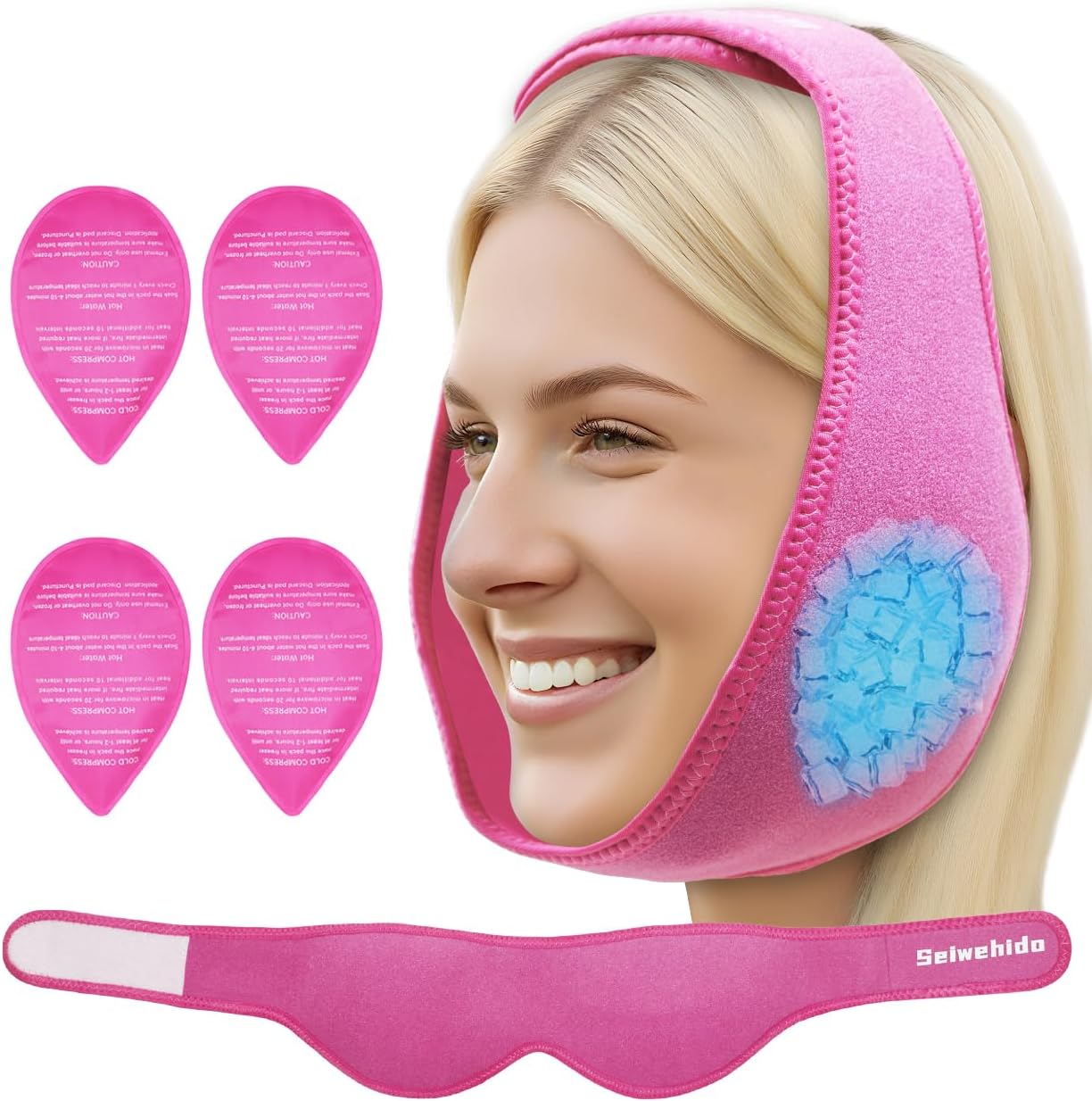Wisdom Teeth Ice Pack Head Wrap Jaw Face Ice Pack with 4 Gel Packs | for Wisdom Teeth Removal Extraction Toothache Pain Relief Facial Oral Surgery TMJ Tonsillectomy Recovery - Amazon product rated Grade B