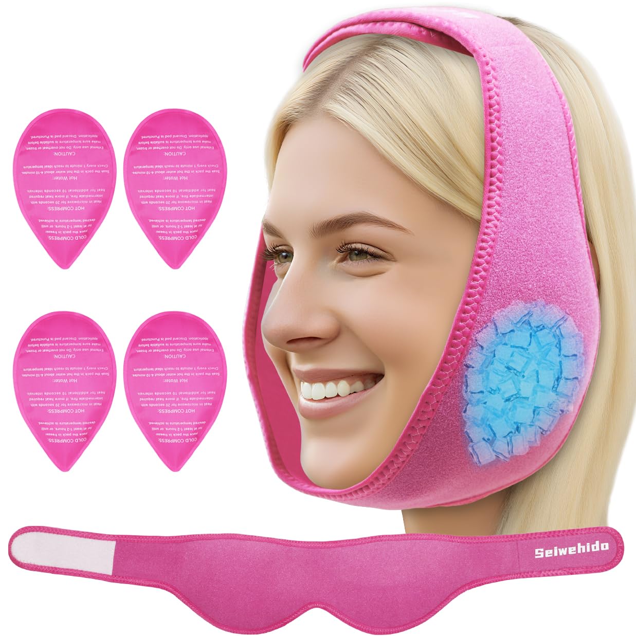 Photo 1 of Wisdom Teeth Ice Pack Head Wrap Jaw Face Ice Pack with 4 Gel Packs for Wisdom Teeth Removal Extraction Toothache Pain Relief Facial Face Oral Surgery TMJ Tonsillectomy Recovery Cosmetic Procedure Gift