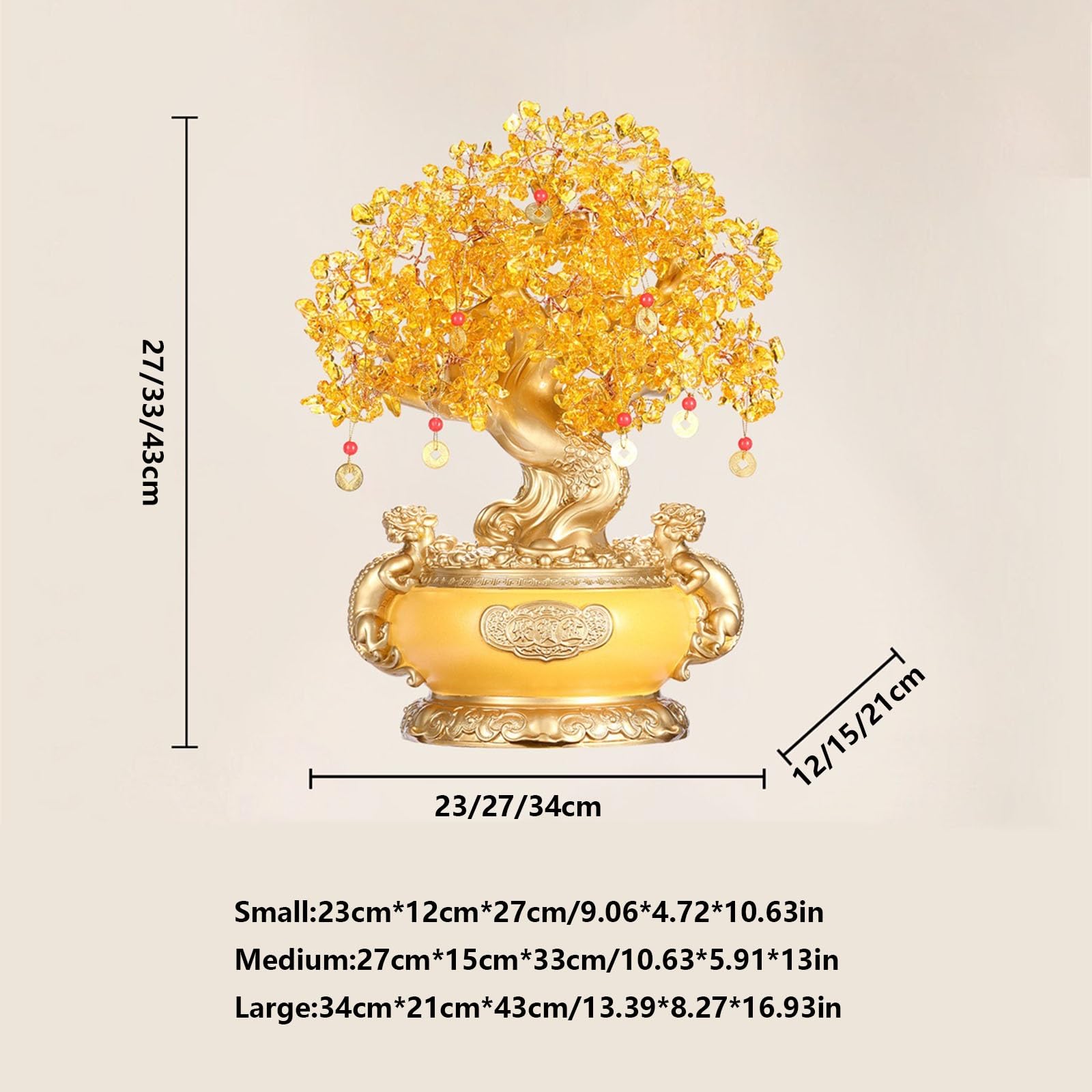 Biurko naturalne drzewo cytrynowe, kryształ, pieniądze, feng shui, bonsai, szczęście, uzdrawianie Reiki, równoważący kamień szlachetny do dekoracji domu i biura, rozmiar S