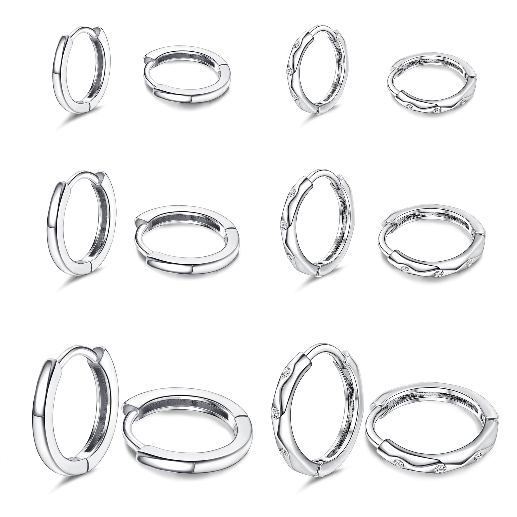JeweBella 6 Pares Pequeños Pendientes Aro Plata para Mujer Niñas Antialérgicos Cartílago Pendiente de Aro Plata Circonita Cúbica Joyas Regalos para Mujer y Niñas 6MM 8MM 10MM