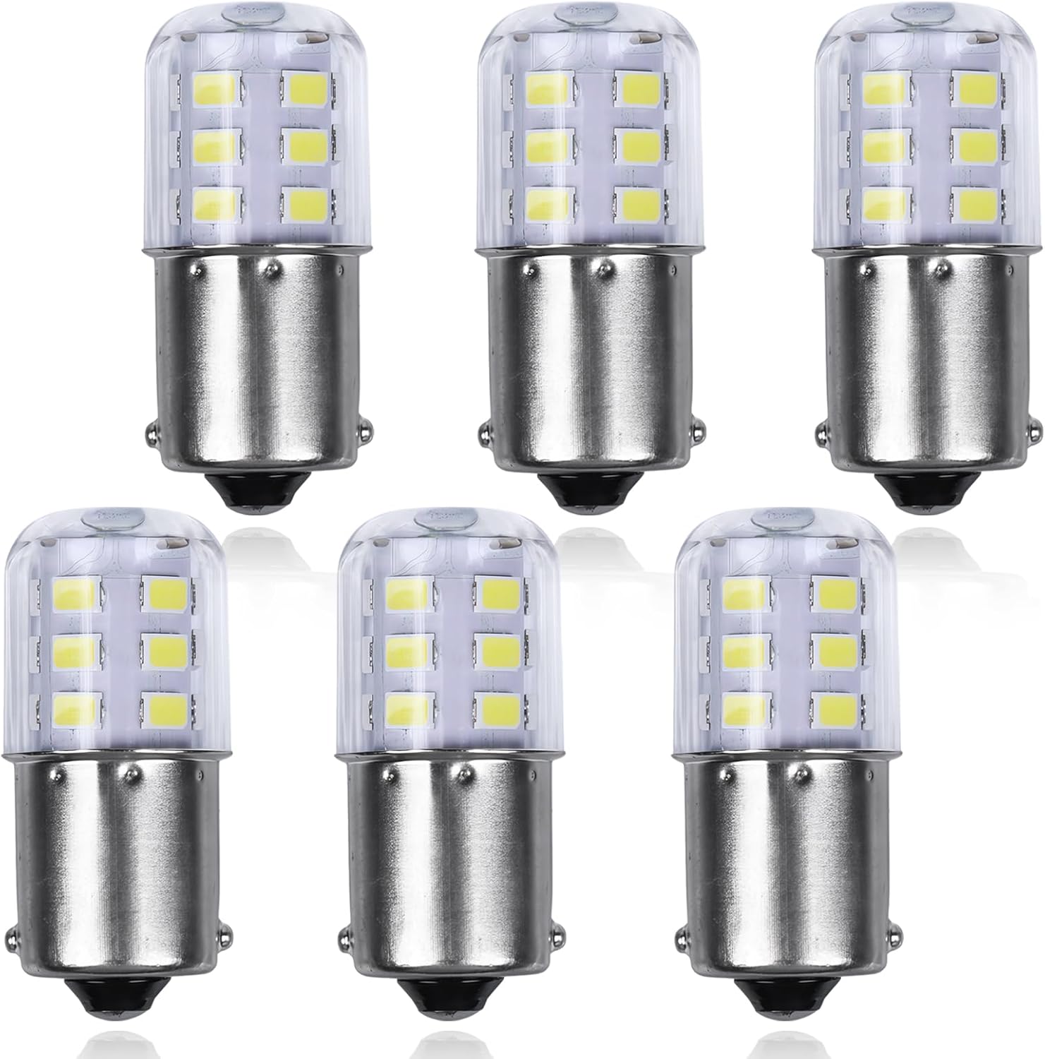 6-Pack BA15S 3W LED Bulbs, 12-24V AC/DC Single Contact Bayonet Base 1156 LED Replacement, Replace 9421777 57 67 69 87 89 93 97 97A 105 199 1156 P21W 7506 R5W R10W, for RV Marine Boat Interior Lighting