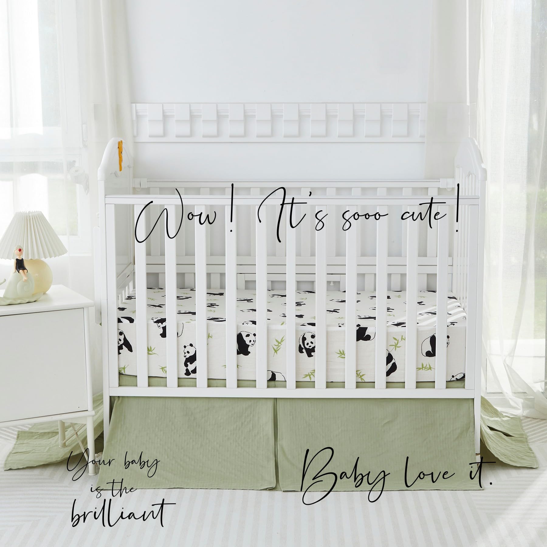 Brandream Sábanas para cuna para niños y niñas, sábana bajera ajustable para colchón de cuna estándar, sábanas impresas de panda neutro para niños, tela de gasa doble de muselina de algodón, blanco y