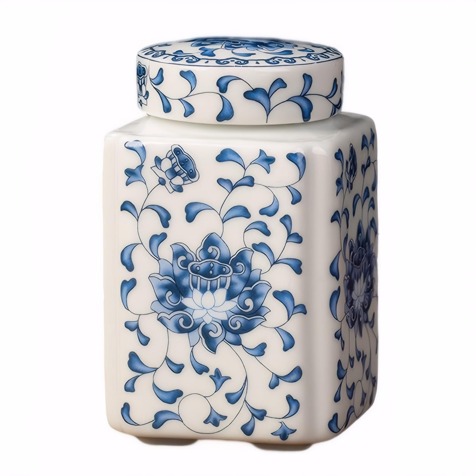 Decorative Ceramic Ginger Jar with Lid Porcelain Temple Jar Delicate Chinese Style Decorative Vase Multi Purpose Storage Vase for Home Decoration (Color A)