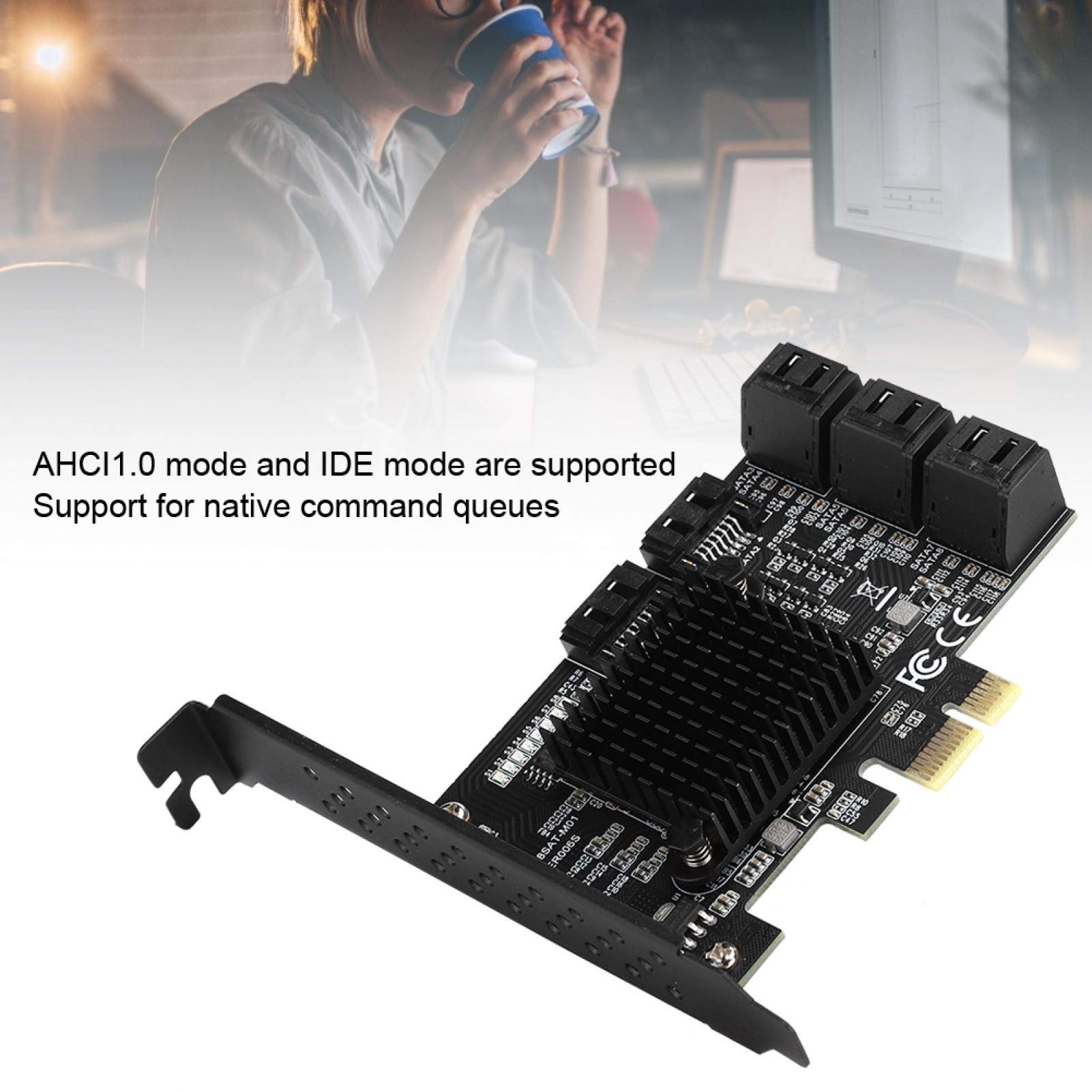 Tarjeta de expansión, PCI-E a SATA 3.0 Tarjeta controladora Tarjeta de expansión de Interfaz SATA 3.0 de 8 Puertos con Disco de Controlador, para 7/8 / XP / 10