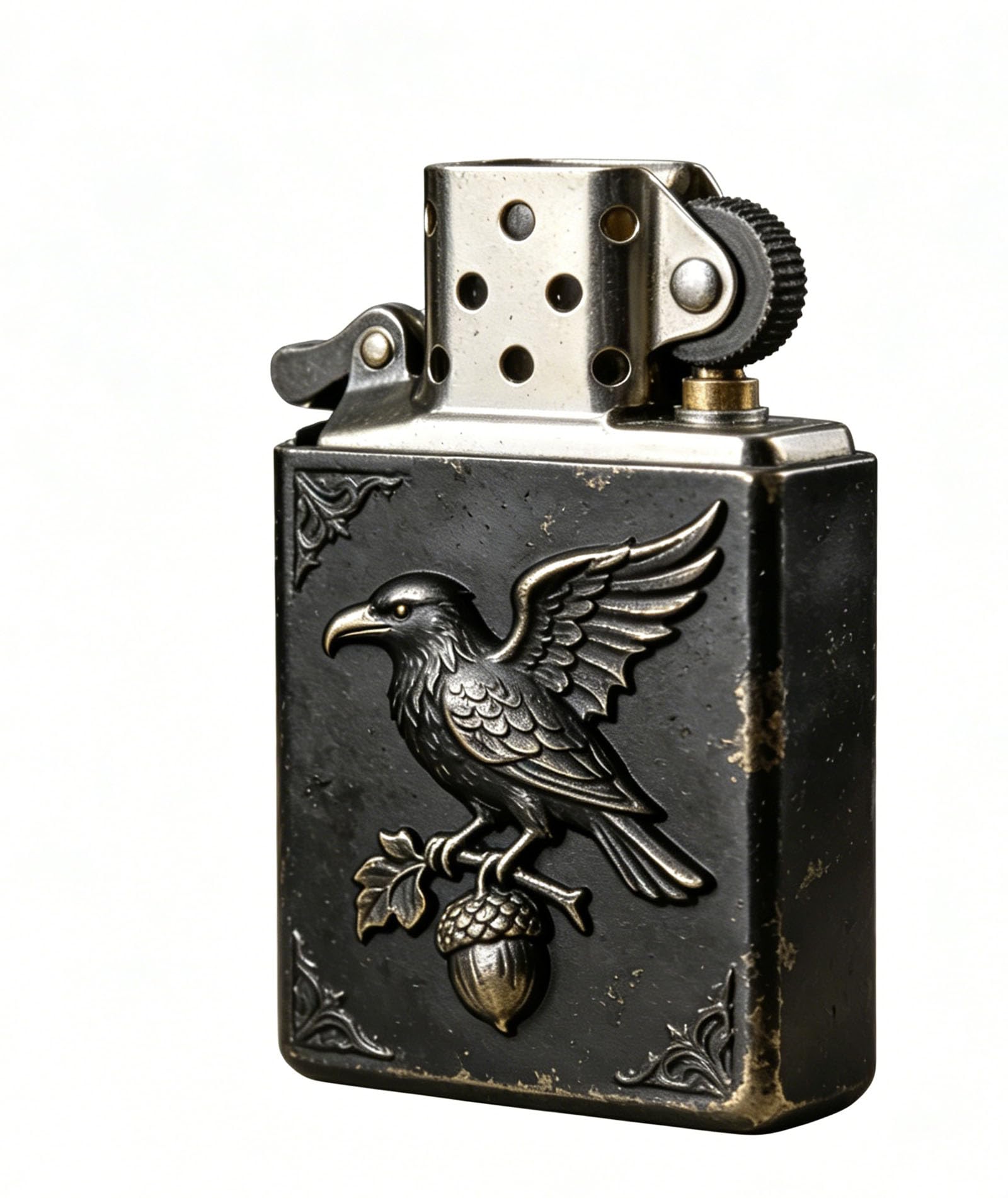 Carving Bird Trench Lighter Reusable Vintage Kerosene Grinding Wheel Lighter for Collection Decorative Gift Present (B)