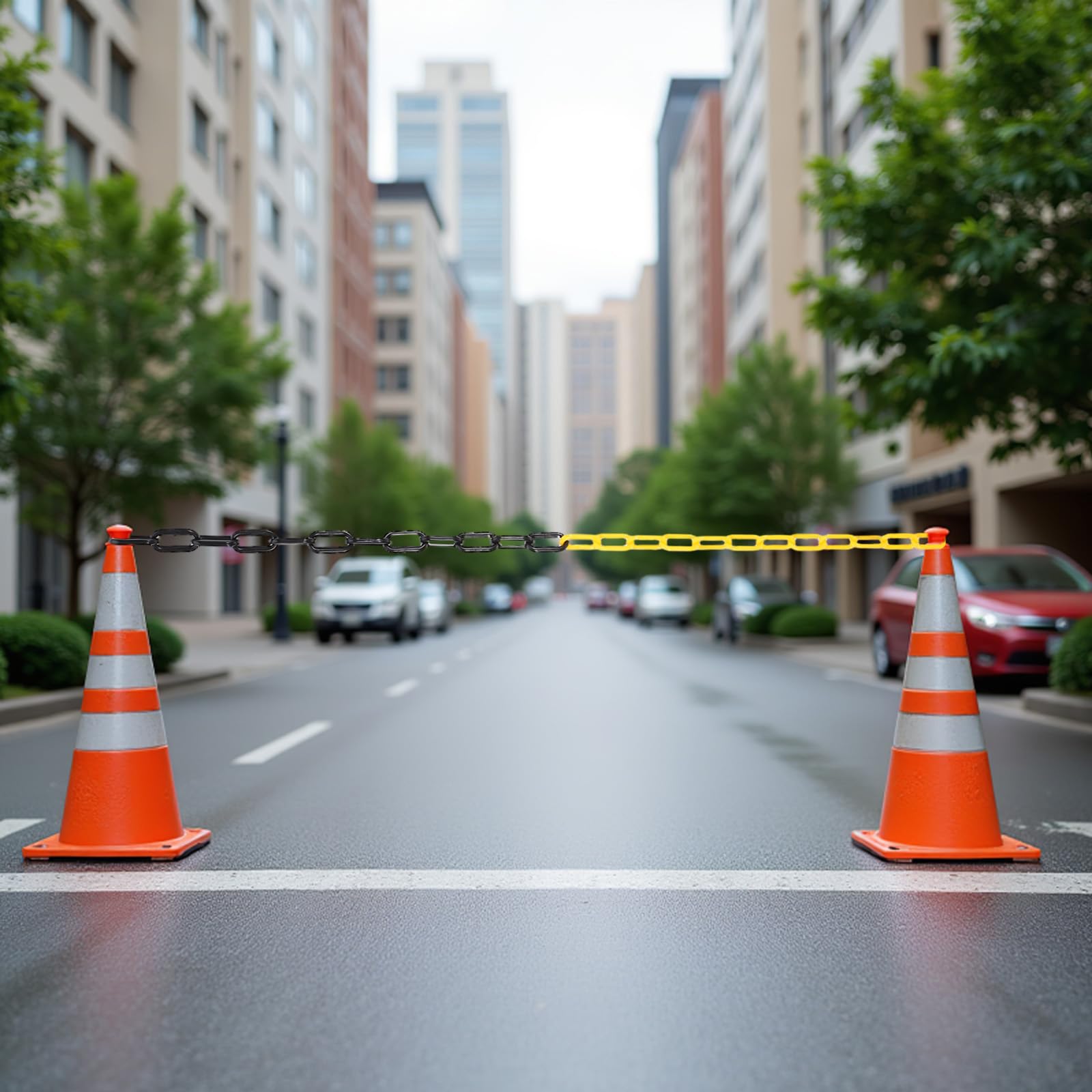 Veemoon Cadena Barrera de Seguridad de Plástico 6 Mm Amarillo y Negro, 25 Metros, Barrera de Cadena para Estacionamiento y Control de Multitudes en Obras Industriales y Zonas Públicas