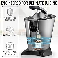 Vista 8 de Zulay Electric Citrus Juicer - Makes Fresh Orange, Lemon, Grapefruit, Lime Juice - Stainless Steel, 160W Powerful & Quiet, Interchangeable Cones Lux