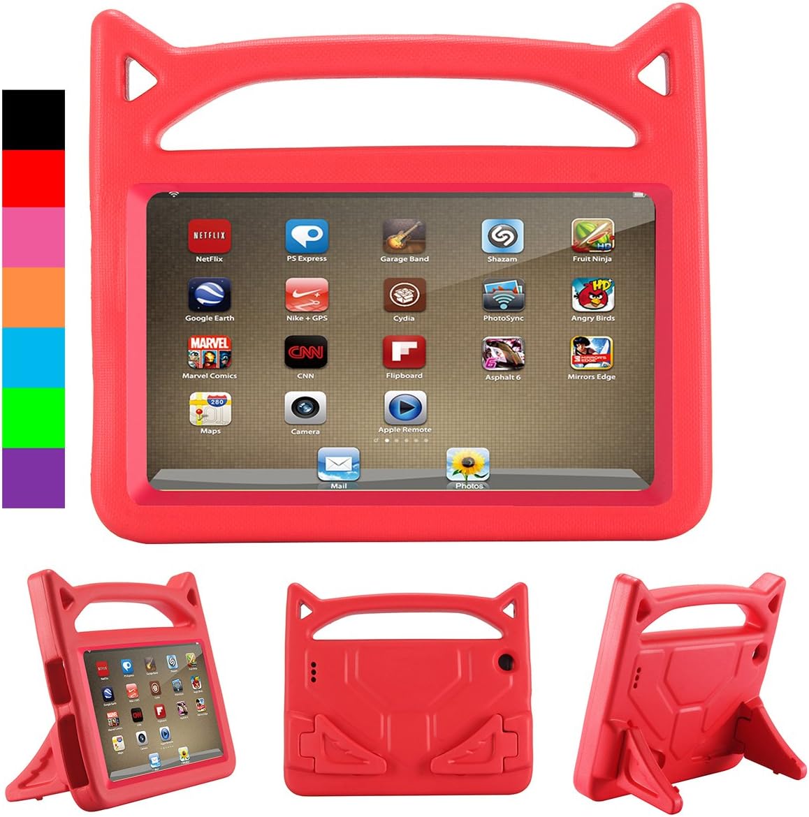 Fire 7 2017 Case, Fire 7 2015 Case,ANTIKE Shockproof Light Weight Handle Kids Friendly Case for Amazon Kindle Fire 7 2017 Tablet (7th Generation, 2017 Release)(Red 1)