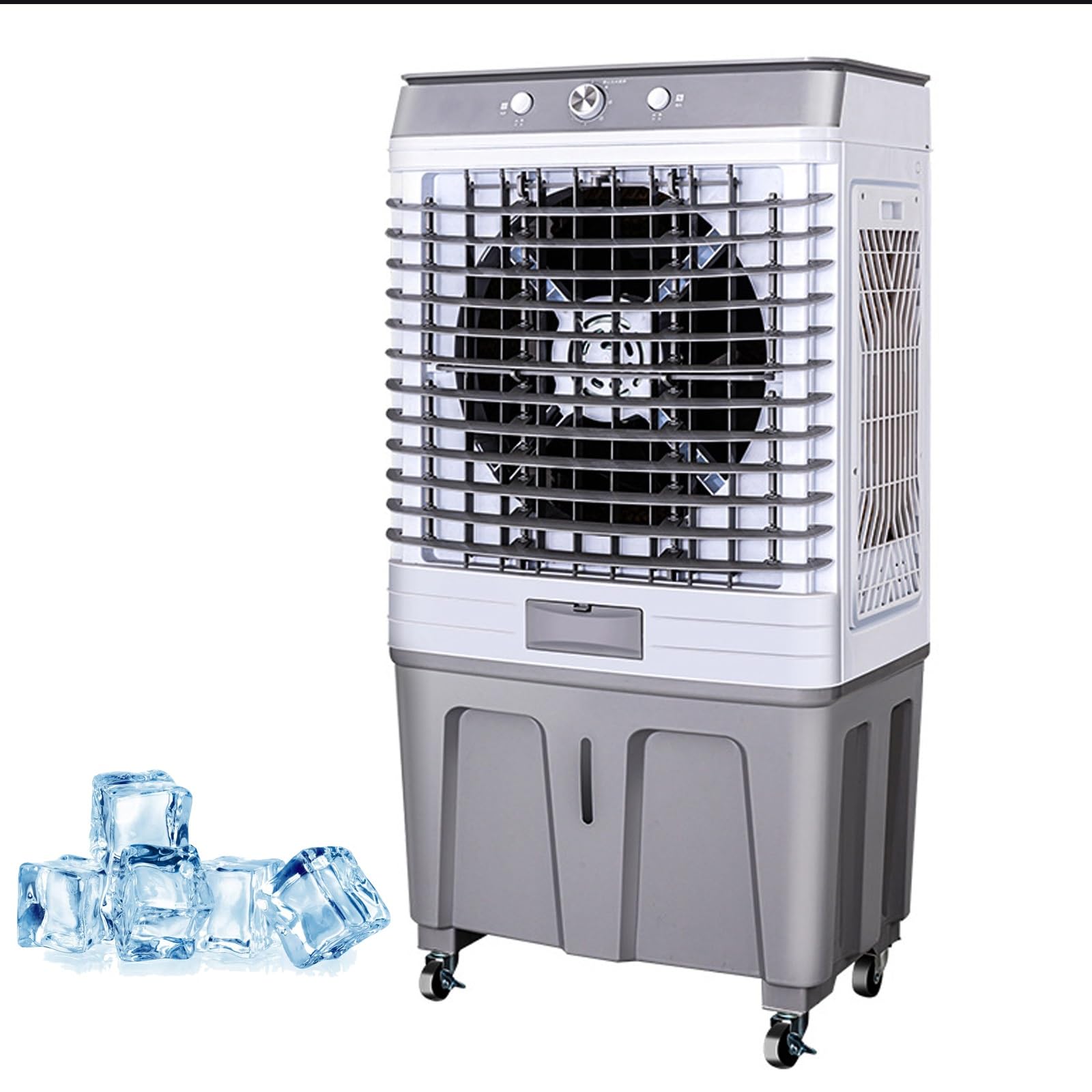 Enfriador de aire evaporativo industrial, tanque de agua de 60 litros, oscilación de 120°, 3 velocidades de viento para uso comercial al aire libre, enfriador de pantano resistente para una