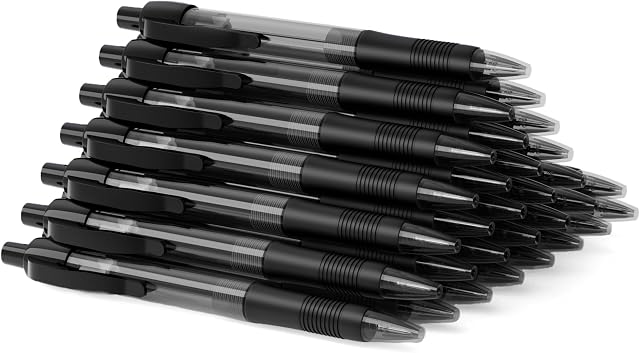 Deegtran Stylos en vrac, 30 Pack Stylo à encre noire avec poignée souple, Stylos à bille rétractables en gros pour l'école de bureau, point moyen lisse 1.0MM