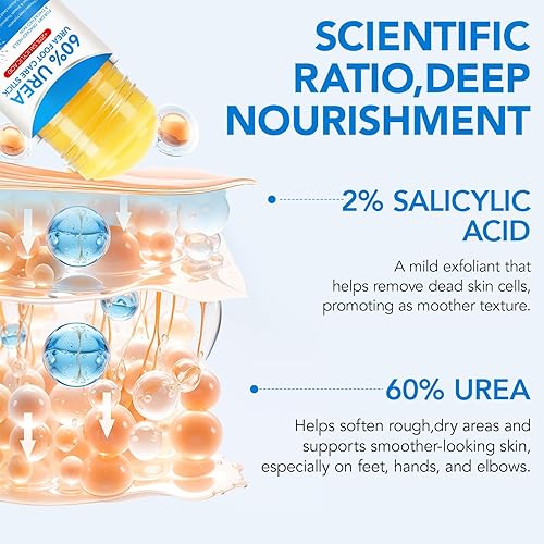 Miniatura 2 de Urea - Barra para el cuidado de pies, 60% urea con 2% ácido salicílico crema hidratante para pies secos agrietados, rodillas, codos, manos, hidrata