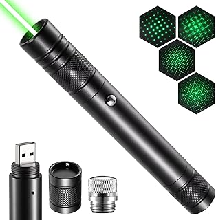 Green Laser Pointer High Power Rechargeable Lazer Pointer, Laser Pen with Long Range Adjustable Focus with Star Cap, Laser...