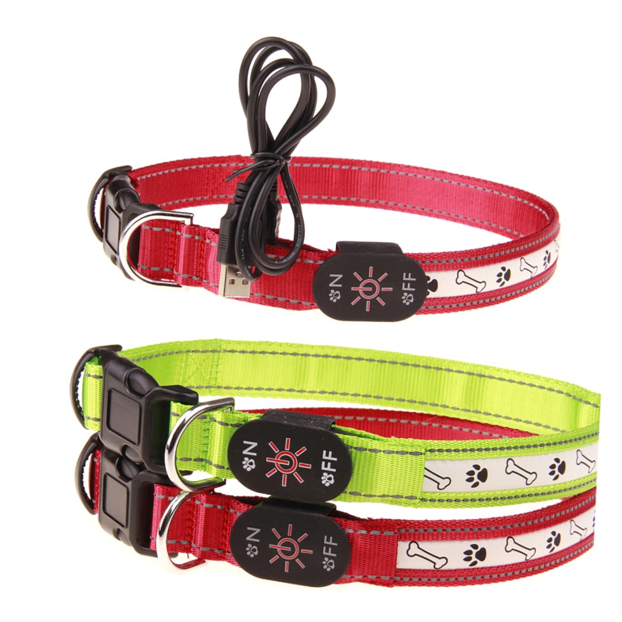 Kisangel 3piezas Collar Led para y Recargable Collar Luminoso para Seguridad Nocturna Mediano Verde