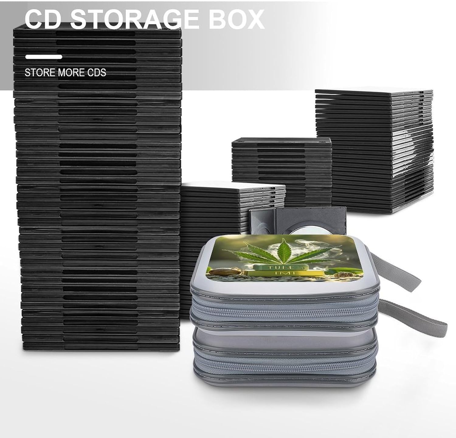 Weed Marijuana CD Case Hard Plastic 40 Capacity DVD Case Holders Wallet Portable Zipper CD Case DVD Storage Binder Disc Storage Organizer for Car Home Office Travel
