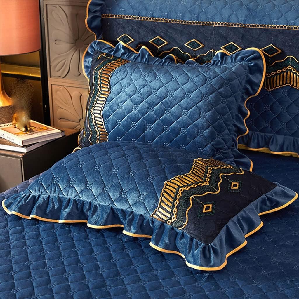HBJWOV 2PCS Lace Velvet Pillow Case Cover Quilted Rectangle Couple Shams Solid Color Soft Thick for Bed Home Decor(A)